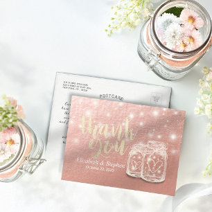 Carte Postale Mariage Merci Mason Jar String Rose or