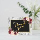 Carte Postale Mariage Merci Or Bourgogne Marbre Floral (Debout devant)