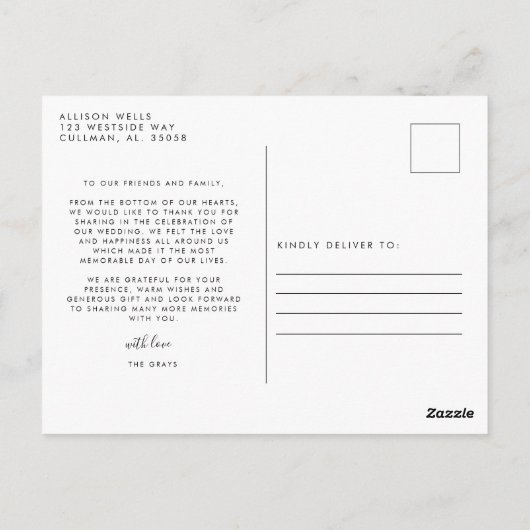 Carte postale mariage Merci photo (Dos)