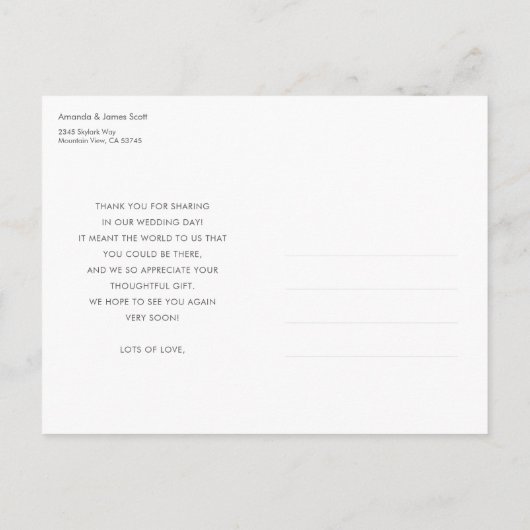 Carte Postale Mariage Merci photo personnalisé en or simple mode (Dos)