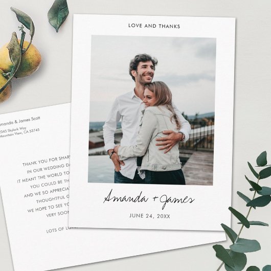 Carte Postale Mariage Merci photo simple et moderne