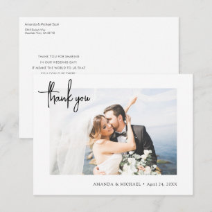 Carte Postale Mariage Merci photo simple et moderne