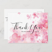 Carte postale mariage Merci rose Aquarelle Script (Devant / Derrière)