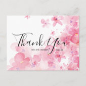 Carte postale mariage Merci rose Aquarelle Script (Devant)