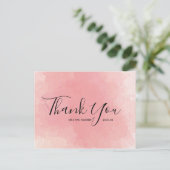 Carte postale mariage Merci rose Aquarelle Script (Debout devant)