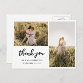 Carte Postale Mariage Merci Script élégant | Deux photos (Devant / Derrière)