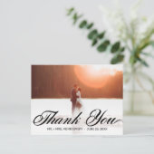 Carte Postale Mariage Merci Simple Élégant Script Photo (Debout devant)