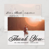 Carte Postale Mariage Merci Simple Élégant Script Photo (Devant / Derrière)