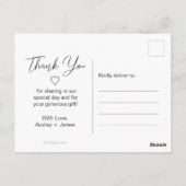 Carte Postale Mariage Merci simple en noir (Dos)