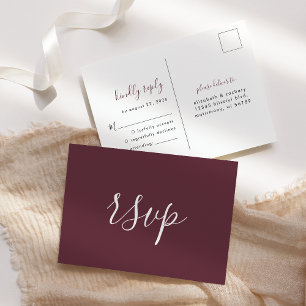 Carte Postale Mariage minimaliste Bourgogne moderne RSVP