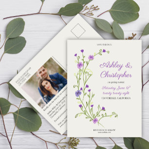 Carte Postale Mariage minimaliste Fleur sauvage violet Enregistr