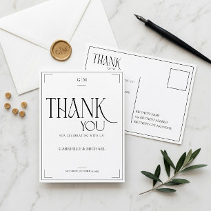 Carte Postale Mariage Minimaliste Typographie Moderne Merci