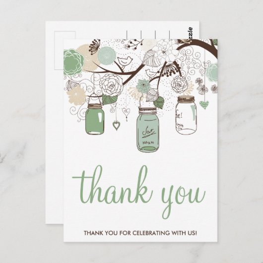 Carte postale Mariage Mint Green Mason Jars (Devant / Derrière)