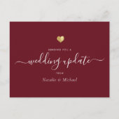 Carte Postale Mariage Mise à jour Élégant Script Gold Heart Bour (Devant)