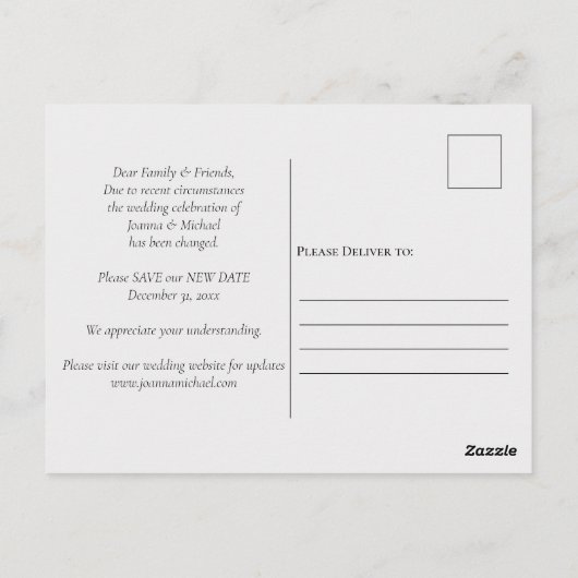 Carte Postale Mariage Mise à jour Mariage photo Date Faire-part (Dos)