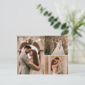 Carte Postale Mariage moderne 3 Photo Collage Merci (Debout devant)