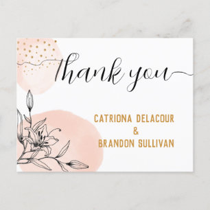 Carte Postale Mariage moderne avec points d'or rose et noir