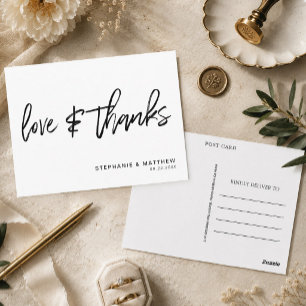 Carte Postale Mariage Moderne Blanc Love and Thanks