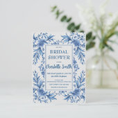 Carte Postale Mariage moderne bleu chinoiserie florale (Debout devant)
