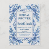 Carte Postale Mariage moderne bleu chinoiserie florale (Devant)