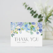 Carte Postale Mariage moderne Blue Hydrangea Fleurs Merci (Debout devant)