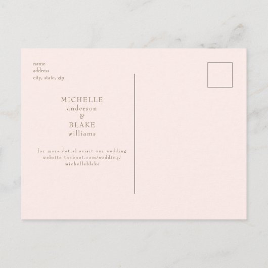 Carte Postale Mariage moderne Blush Enregistrer la date (Dos)
