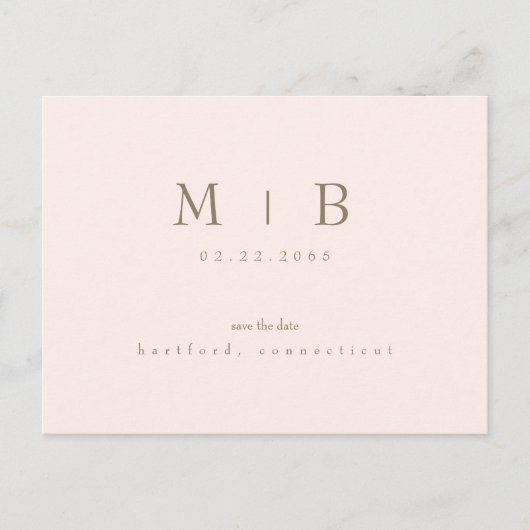 Carte Postale Mariage moderne Blush Enregistrer la date (Devant)
