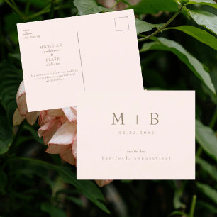 Carte Postale Mariage moderne Blush Enregistrer la date
