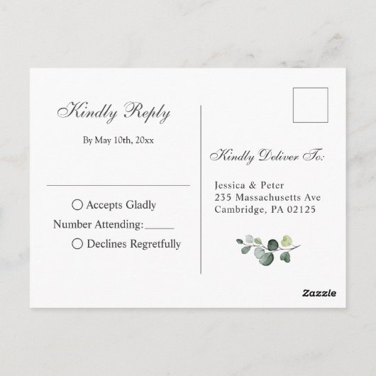 Carte Postale Mariage moderne Boho Eucalyptus Wreath Frame RSVP (Dos)