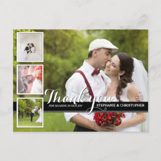 Carte postale Mariage moderne Cursive Photo Merci