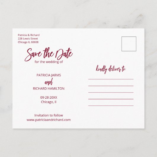 Carte Postale Mariage moderne Enregistrer La Date 3 Photo Collag (Dos)