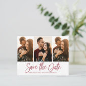 Carte Postale Mariage moderne Enregistrer La Date 3 Photo Collag (Debout devant)