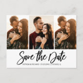 Carte Postale Mariage moderne Enregistrer La Date 3 Photo Collag (Devant)