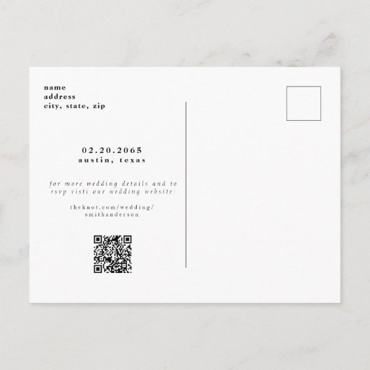 Carte Postale Mariage moderne Enregistrer la date Photo Code QR (Dos)