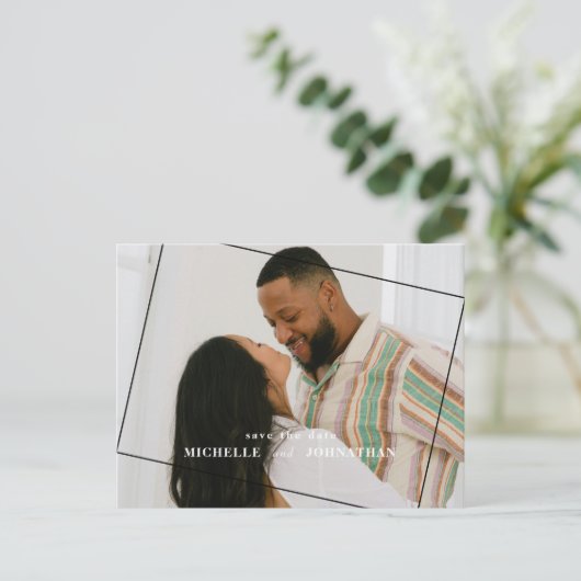 Carte Postale Mariage moderne Enregistrer la date Photo Code QR (Debout devant)