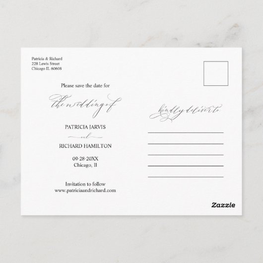 Carte Postale Mariage Moderne Et Design Enregistrer La Date Phot (Dos)