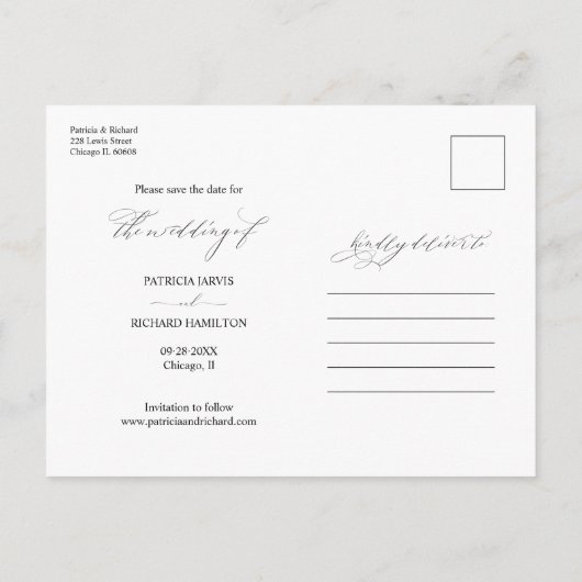 Carte Postale Mariage Moderne Et Design Enregistrer La Date Phot (Dos)