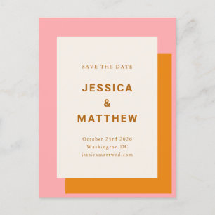 Carte Postale Mariage moderne Gras Enregistrer la date rose et o