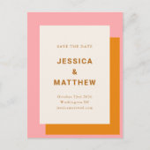 Carte Postale Mariage moderne Gras Enregistrer la date rose et o (Devant)