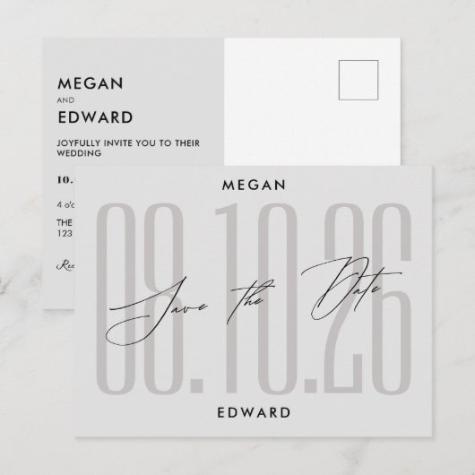 Carte Postale Mariage moderne gris (Devant / Derrière)