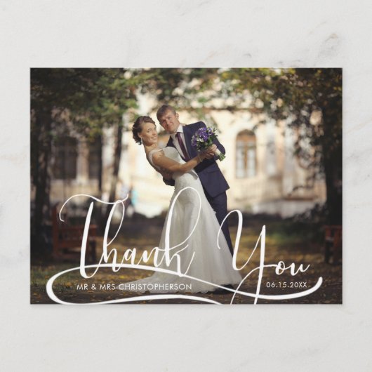Carte Postale Mariage Moderne main Script MERCI photo (Devant)