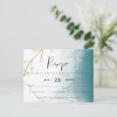 Carte Postale Mariage moderne Misty Blue Gold (Debout devant)