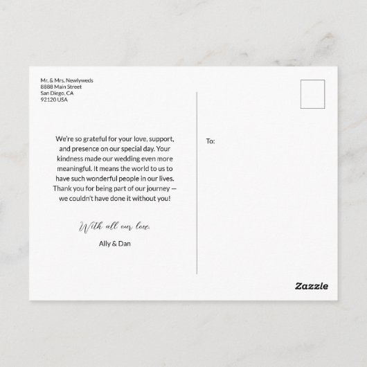 Carte Postale Mariage moderne photo manuscrit Merci de script (Dos)