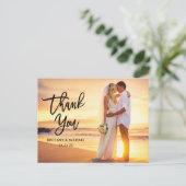 Carte Postale Mariage moderne pinceau noir Merci de script (Debout devant)