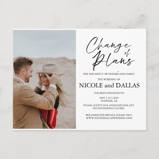 Carte Postale Mariage moderne replanifié Changement de régime Da (Devant)