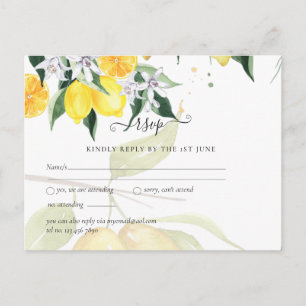 Carte Postale Mariage moderne RSVP Lemon Tree