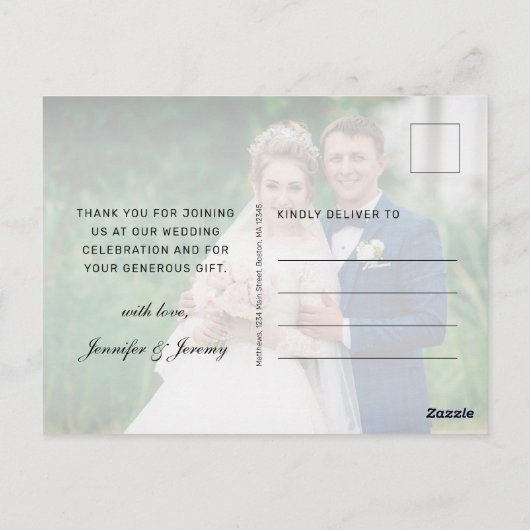 Carte Postale Mariage moderne Sage Vert blanc Script Merci (Dos)