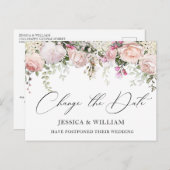 Carte Postale Mariage Modifier la date Elegant Blush Roses (Devant / Derrière)