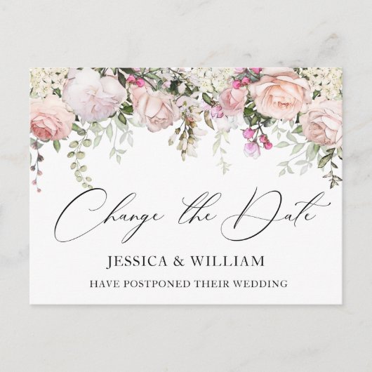 Carte Postale Mariage Modifier la date Elegant Blush Roses (Devant)