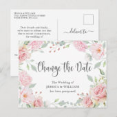 Carte Postale Mariage Modifier la date Elegant Blush Roses (Devant / Derrière)